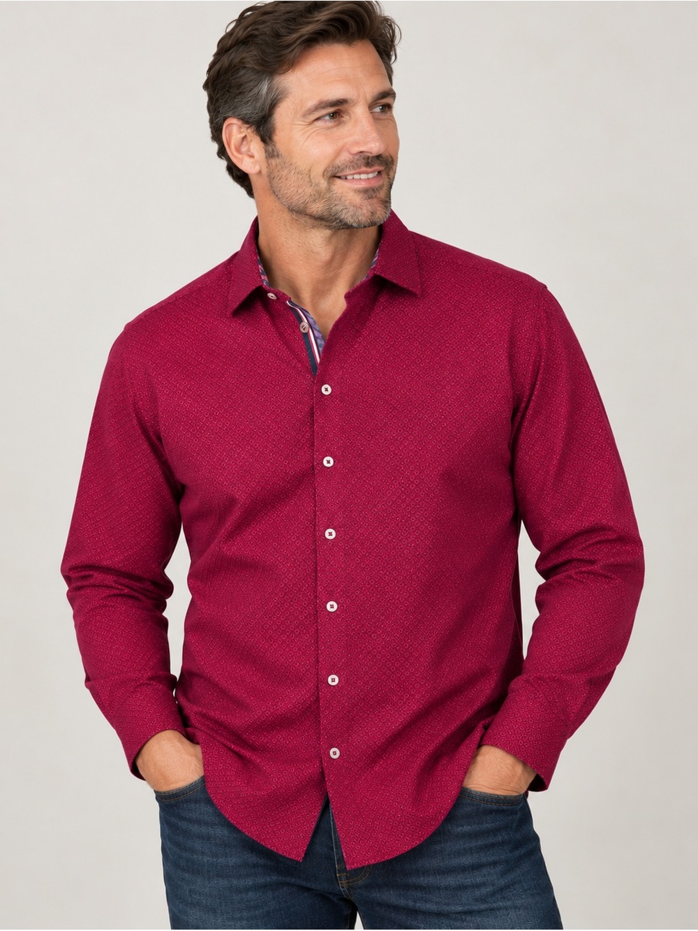 Robert Graham Men’s XL Button Down Shirt Raspberry Pink Long Sleeve Geometric